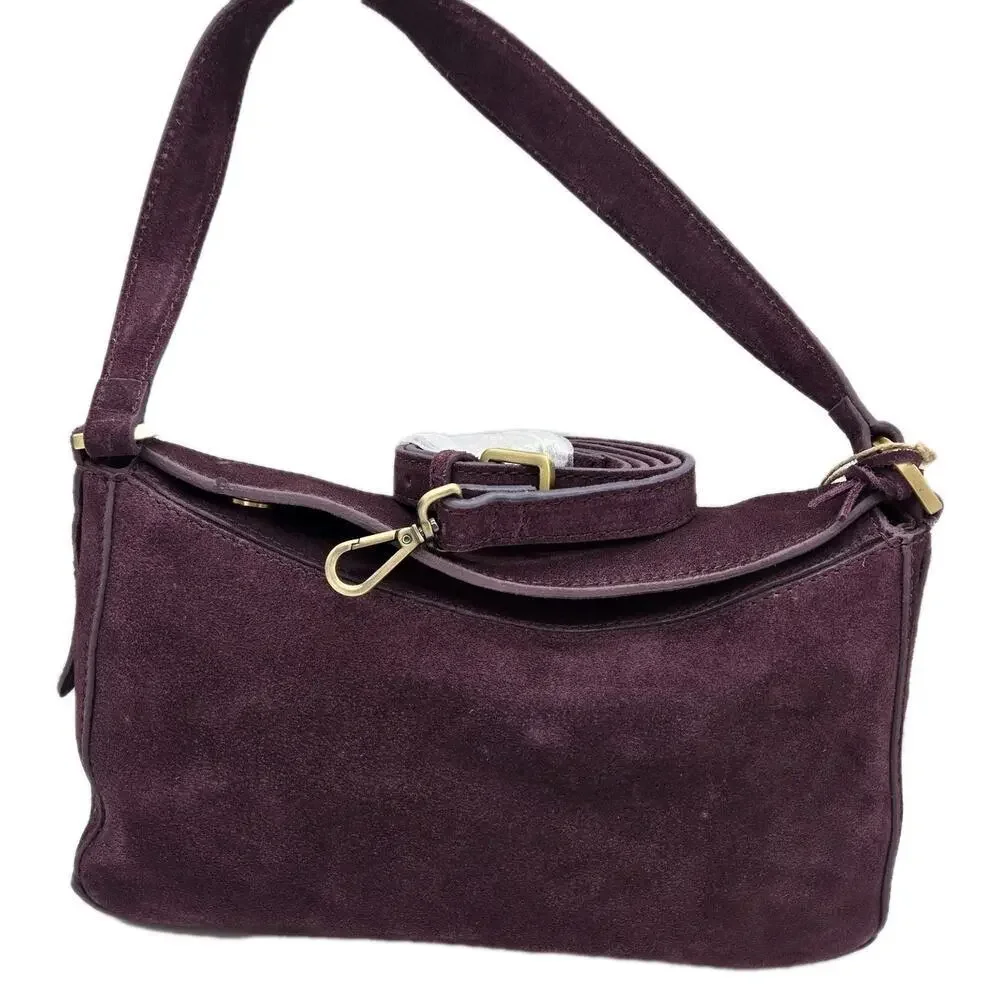 Purple Burgundy Leather Suede Shoulder Bag 11x6x4